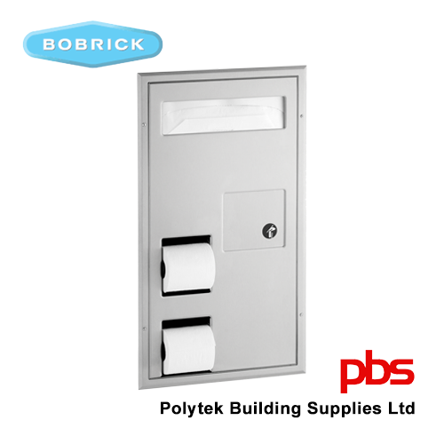BOBRICK B3571 Partition-Mounted, Seat-Cover Dispenser, Sanitary Napkin Disposal and Toilet Tissue Dispenser